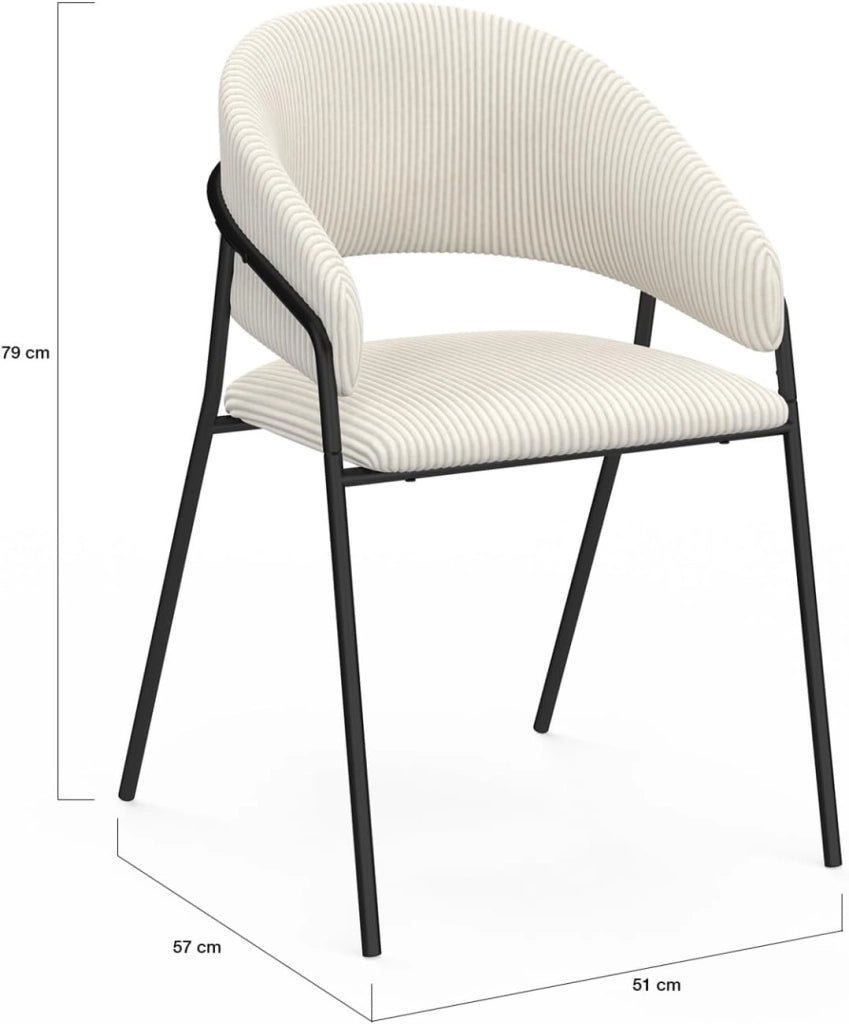 Set di 2 sedie da pranzo Vini in velluto beige e gambe in metallo nero