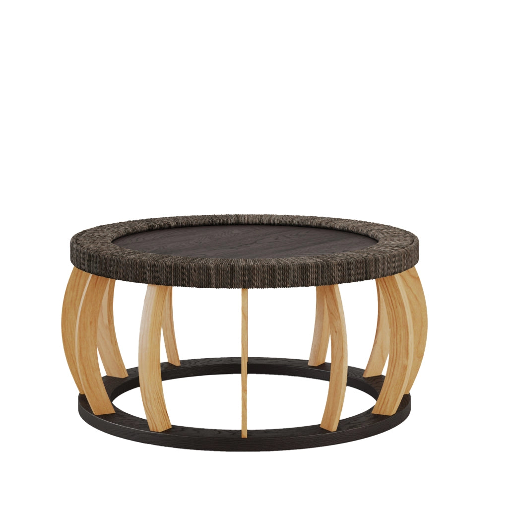 TAVOLO DA CAFFÈ ROTONDO 90x90x43 cm Nero Marrone in Legno Massello e MDF