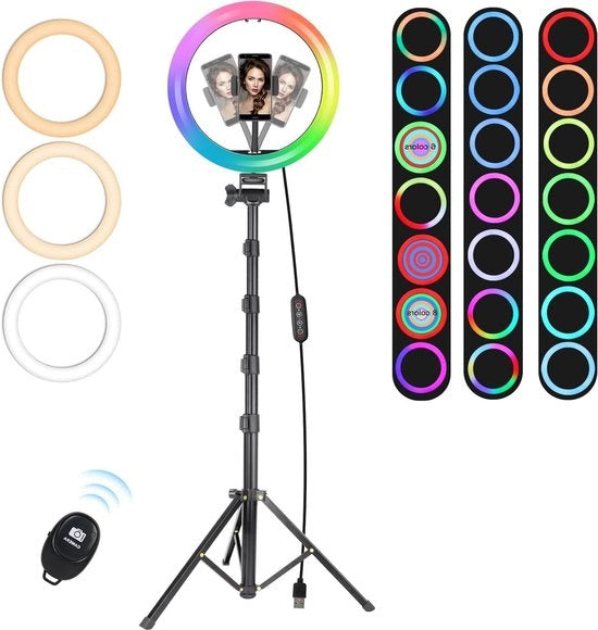 Ring Licht con Stativo - Altezza 180cm - 10" Ring Licht RGB - Ring Licht per Fotografia e Streaming in Live