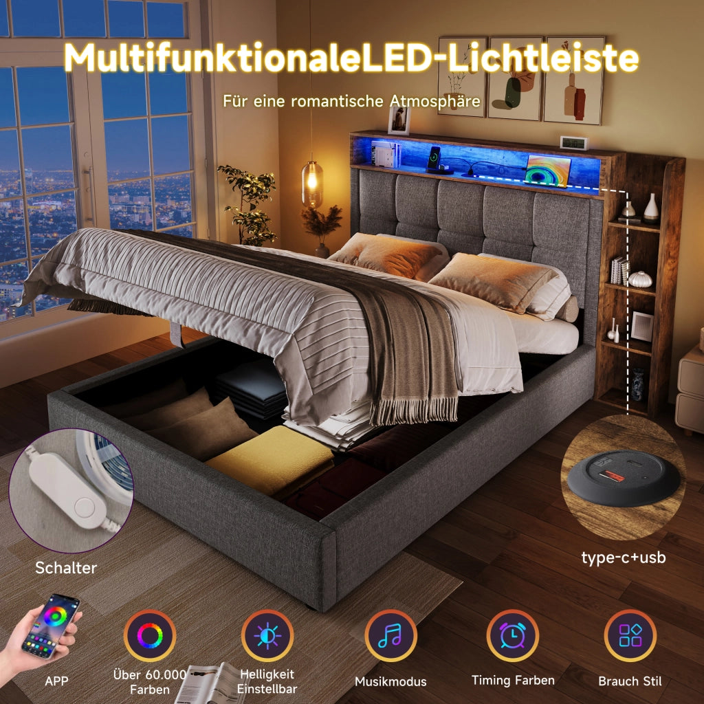 letto imbottito lino grigio 90 x 200 cm
