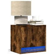Comodini a Parete con luci LED 2 pz-Set di 2 Tavolino da notte Rovere Fumo 383431