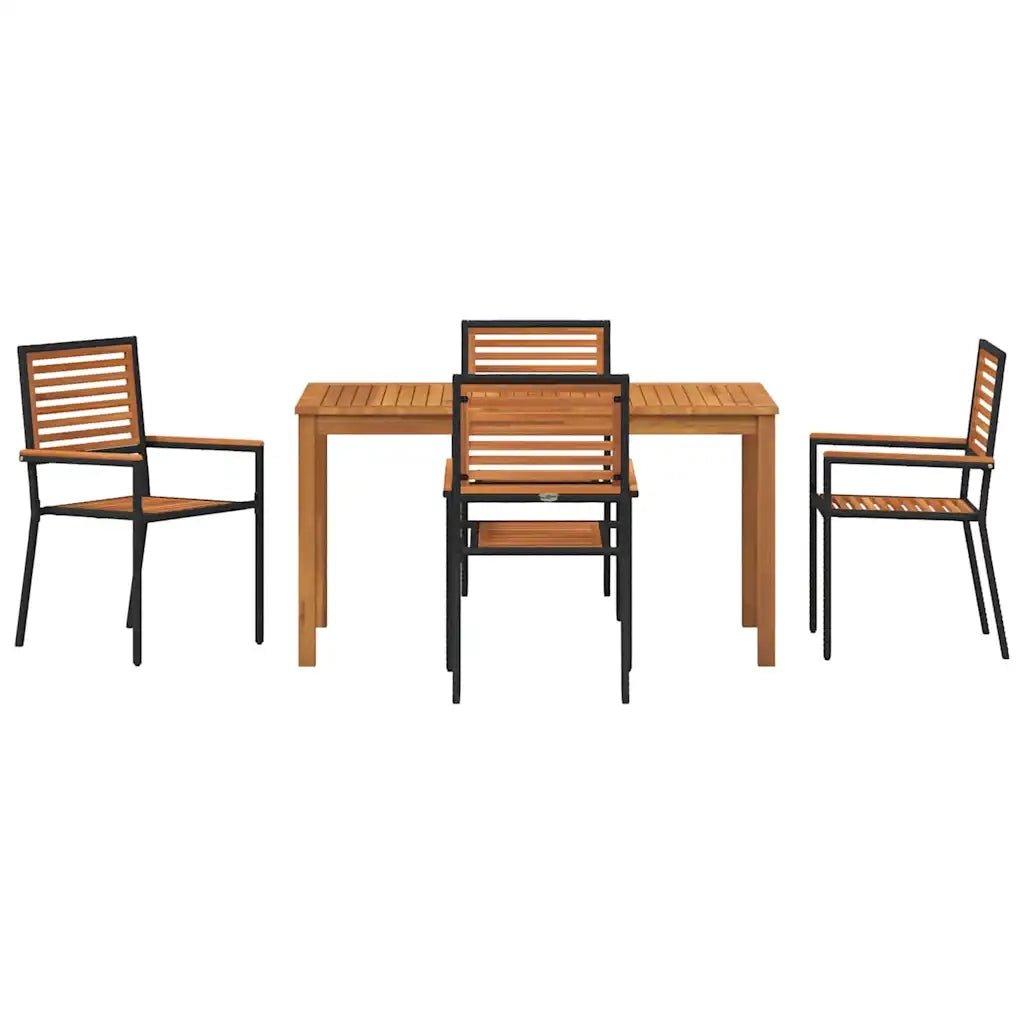 Set da Pranzo per Giardino 5 pcs Nero Legno di Acacia Massello