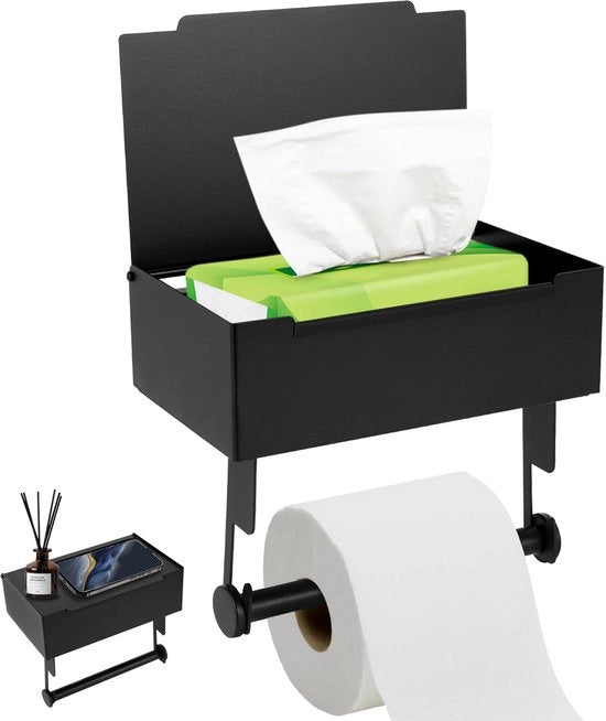 Tappo per carta igienica senza perforazione, Tappo per carta igienica in acciaio inossidabile con contenitore per tovaglioli umidi, Tappo per carta igienica autofissante senza perforazione con pannello, Tappo per carta igienica nero per bagno e cucina