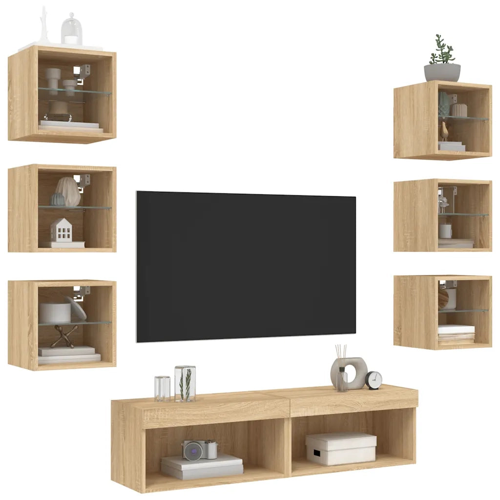 Mobili TV a Muro con LED 8pz Rovere Sonoma Legno Multistrato 3216635