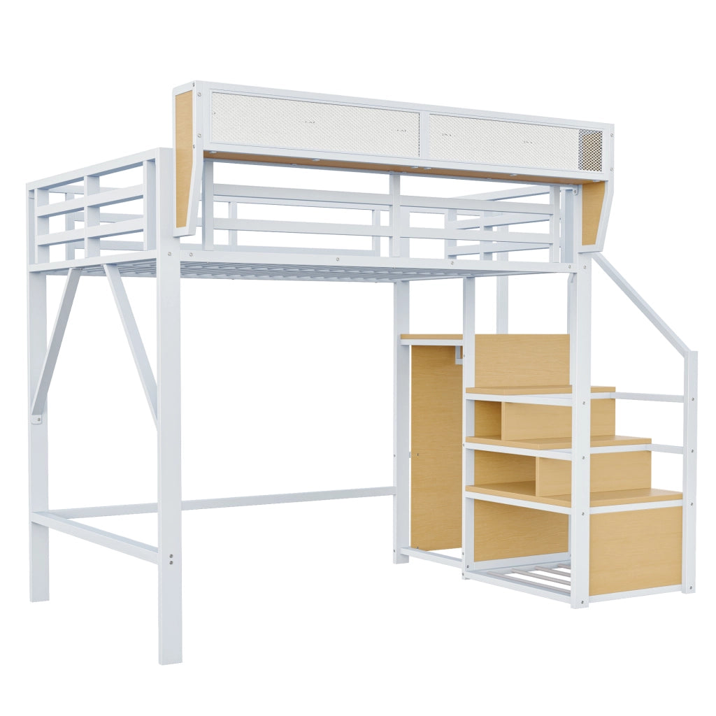 Letto a soppalco 140 x 200 cm; doppio con scala di sicurezza e ripiano rimovibile; senza materasso