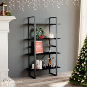 Libreria a 4 Ripiani-Scaffale per Libri-Mobile di Stoccaggio Nera 80x30x140 cm in Massello di Pino