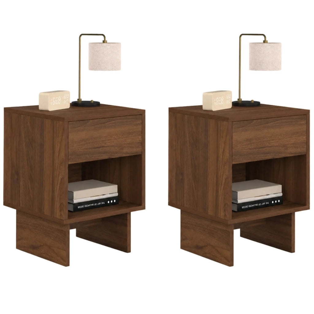 IDMarket - Set di 2 comodini a 1 cassetto YURI con nicchia effetto noce