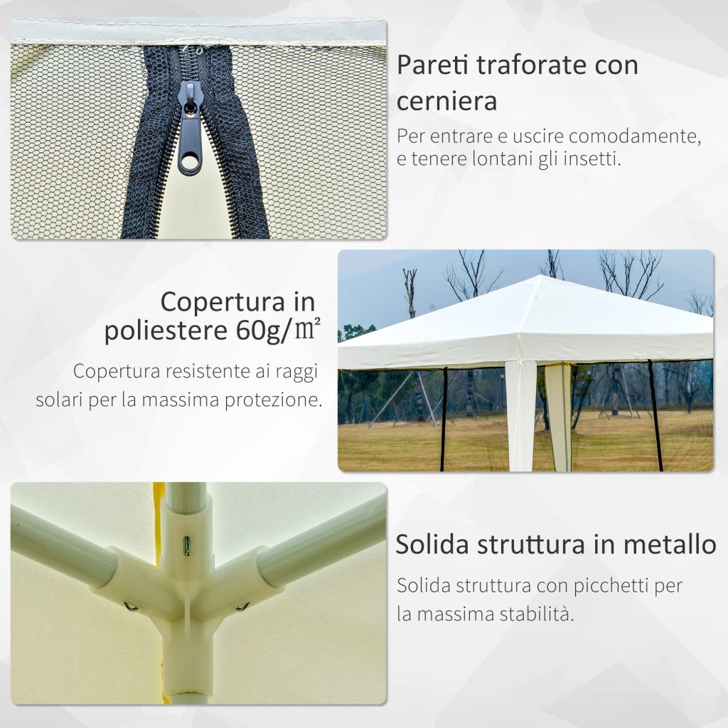Gazebo da Giardino 3x3x2.35 m in Acciaio con Zanzariere Beige