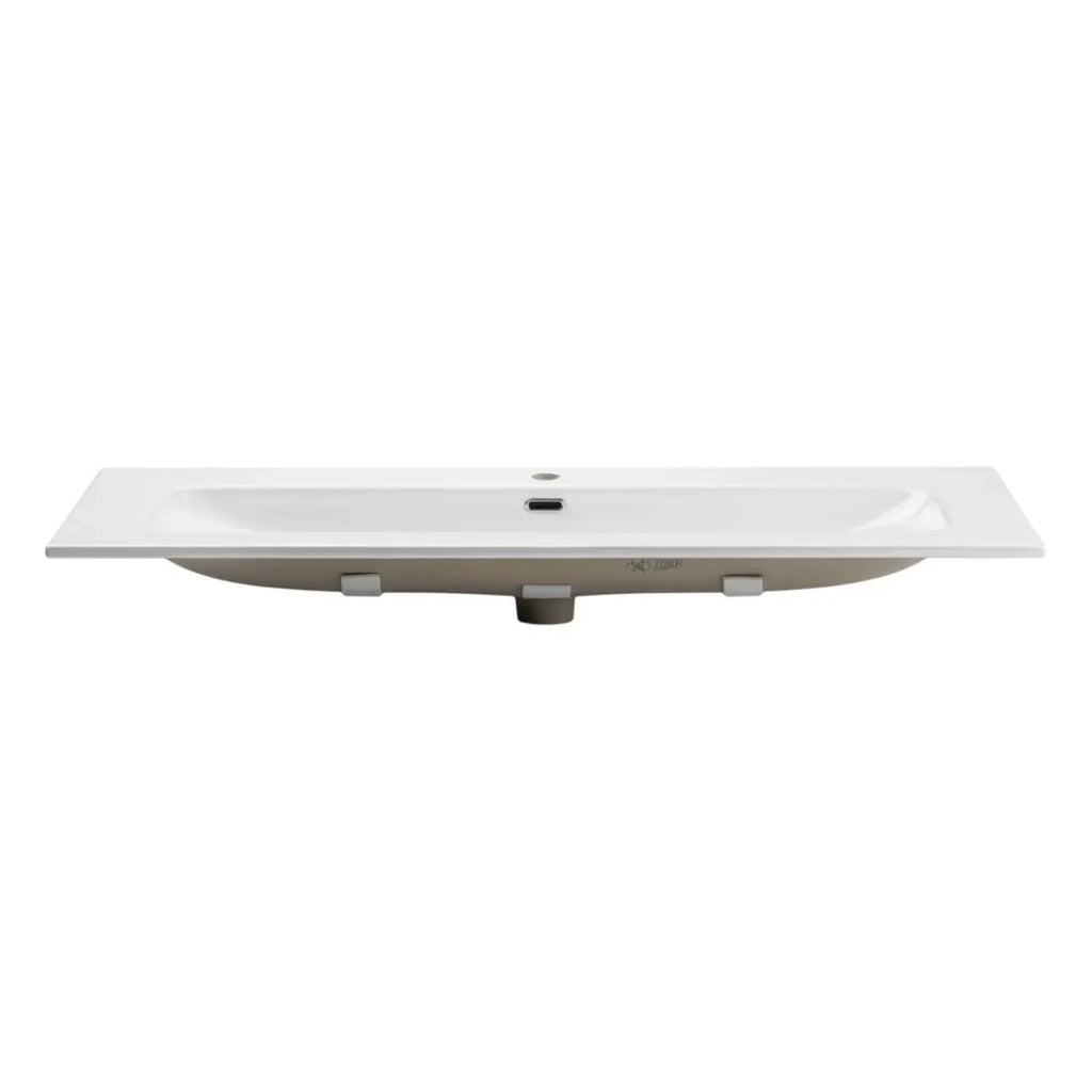 Lavabo XL da incasso LARGO 120 cm in ceramica bianca lucida