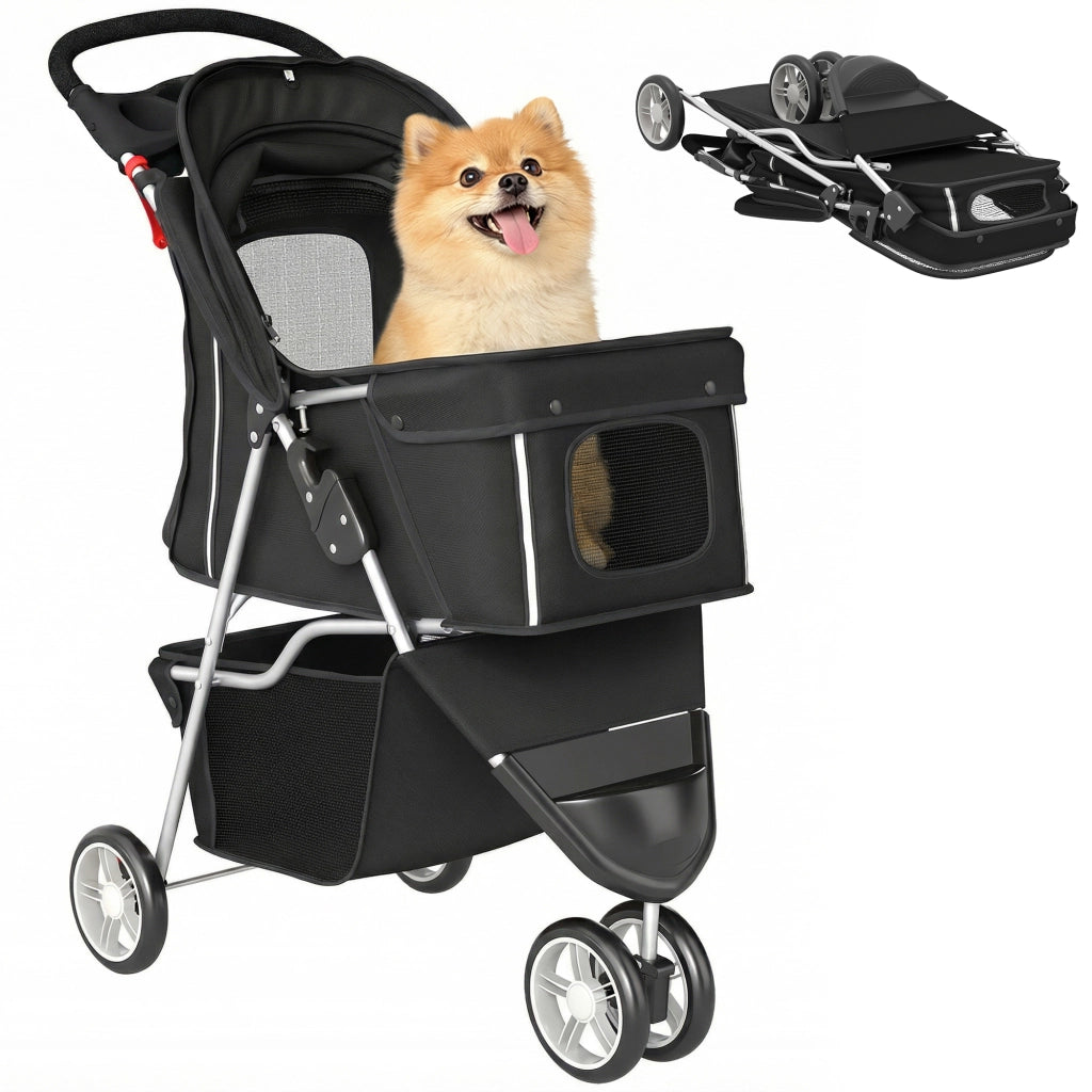 Carrello per Cani Pieghevole con Cestino e Cuscino ¨C zephmum ¨C Nero