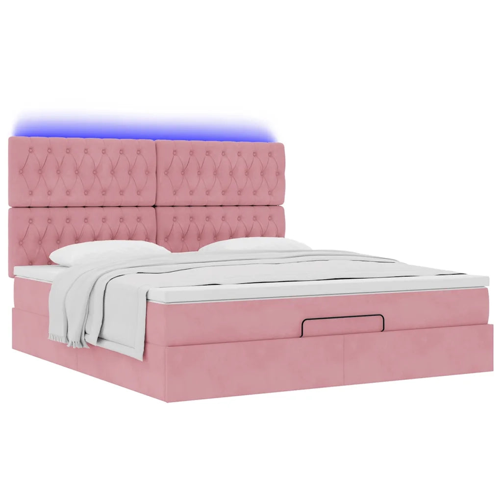 Struttura Letto Pouf con Materassi Rosa 180x200 cm Velluto 3314413