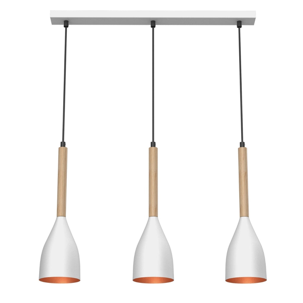 Lampada sospensione bianca 3 luci oro legno Muza Luminex