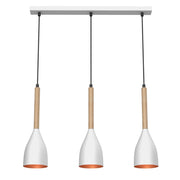 Lampada sospensione bianca 3 luci oro legno Muza Luminex