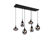 Lampada a sospensione 6 diffusori, metallo, nero e fumé, L 85 cm, Lumina