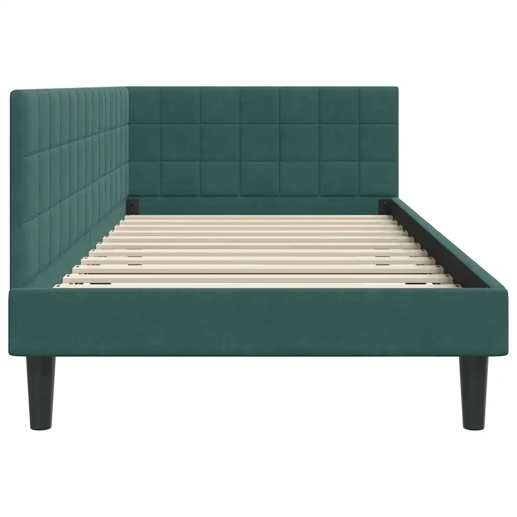 Cornice del letto ad angolo Verde Scuro 90 cm x 190 cm Velluto