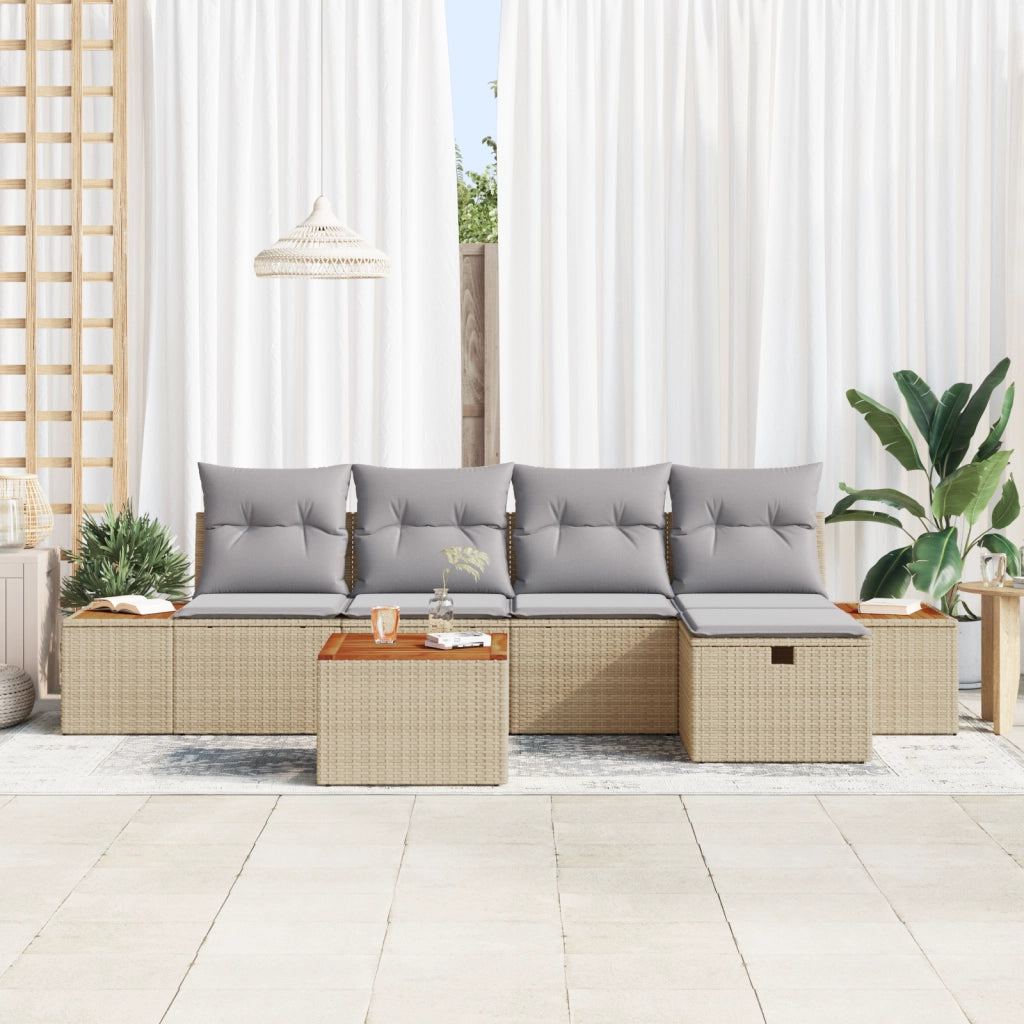 Set divano da giardino 6 pezzi con cuscini beige in polyrattan