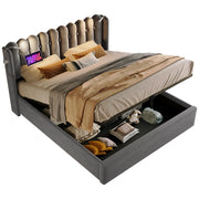 Letti contenitori 160x200 cm con luce da lettura e 2 USB; velluto; grigio (Senza materasso)