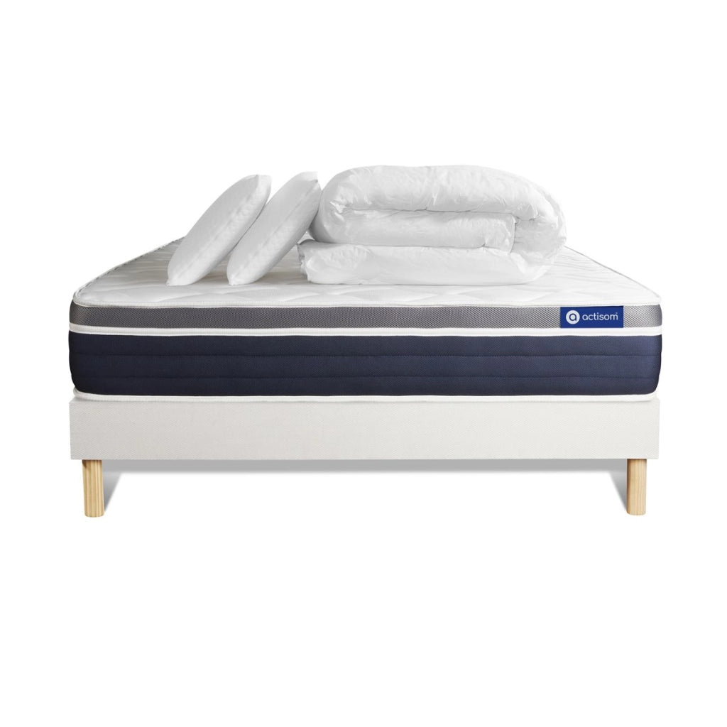 Pacchetto letto completo - Materasso 200x200cm + Box spring con doghe (kit) + 2 cuscini + Piumino - Actiflex Confort