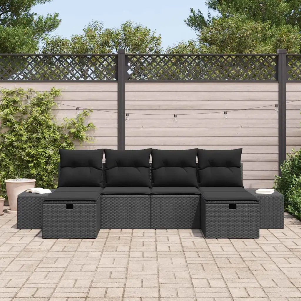 Set Divano da Giardino con cuscino 6 pcs Nero polyrattan