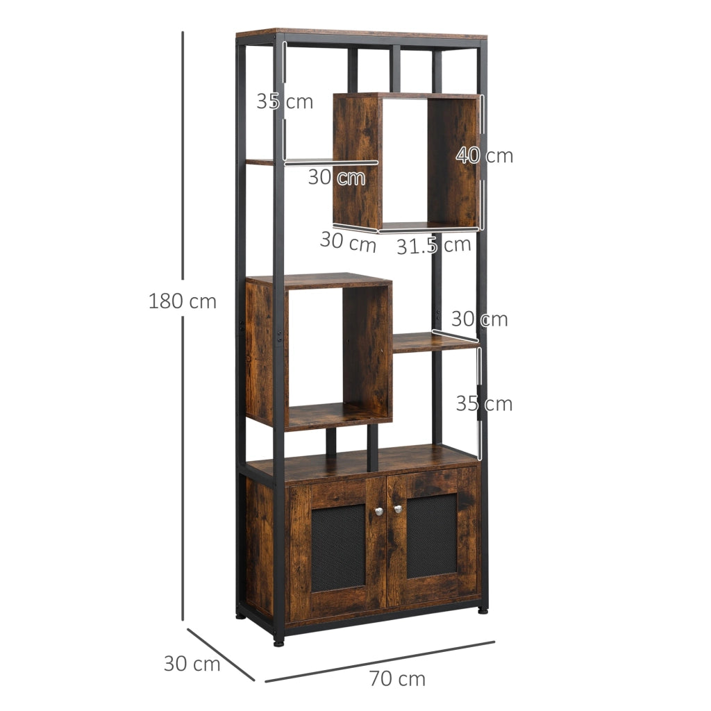 EasyComfort Mobile Libreria Scaffale in Stile Industriale con Armadietto a 2 Ante, Scaffale Salvaspazio a 8 Ripiani per Casa e Ufficio, 70x30x180cm, Marrone