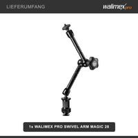 Walimex Pro Swivel Arm Magic 28 Braccio articolato - 280 x 70 x 39 mm - max 2 kg - collegamento 2x 1/4" - Supporto per reflex stativi video rig dolly