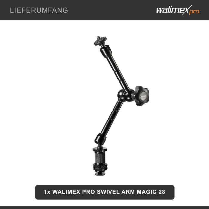 Walimex Pro Swivel Arm Magic 28 Braccio articolato - 280 x 70 x 39 mm - max 2 kg - collegamento 2x 1/4" - Supporto per reflex stativi video rig dolly