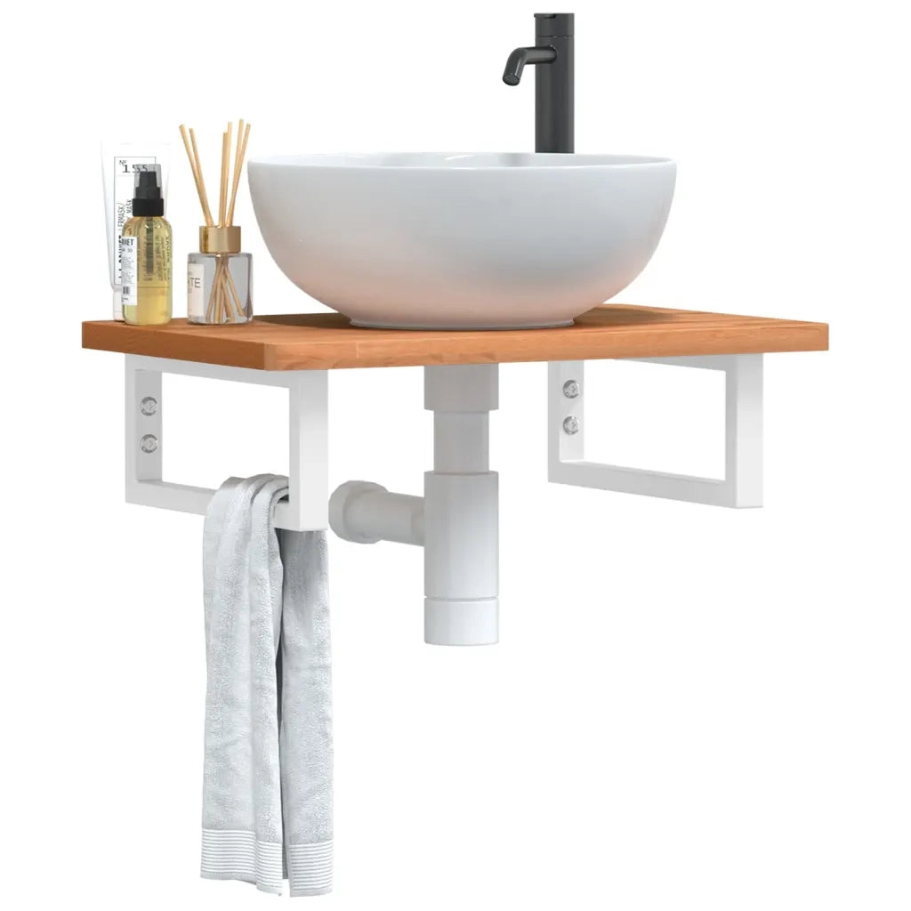 Ripiano a Parete per Lavabo in Acciaio e Massello di Faggio 3302368