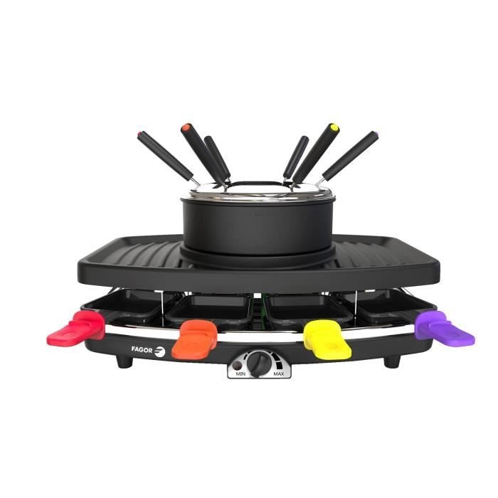 FAGOR - FG816 tergicristallo combinato 3 in 1 + fonduta + grill - 1100 W - capacità 1,5 L - 8 poelon + 6 plettri per fonduta