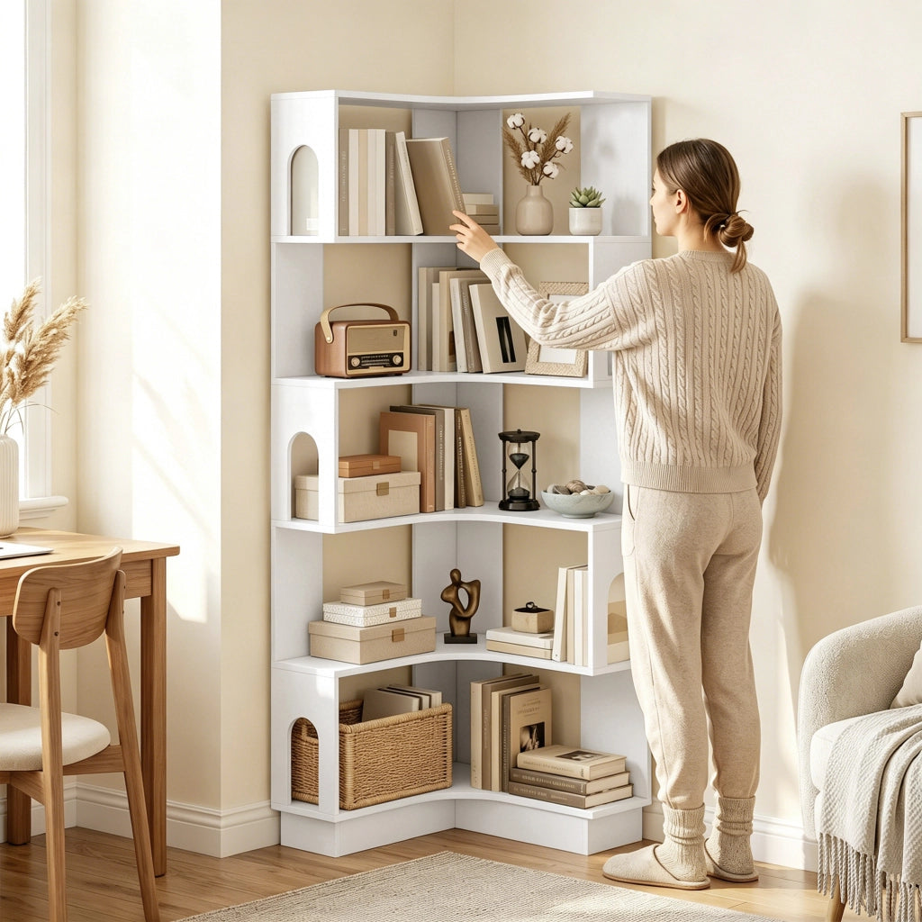 Libreria angolare scaffale a 6 livelli ¨C Minimal ¨C bianco 60x60x165.5