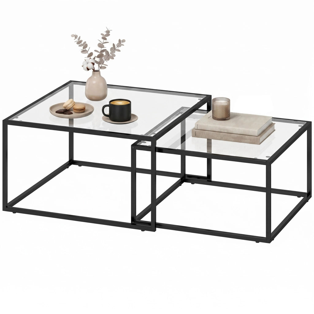 Tavolino da caff¨¨ rotondo con piano in vetro temperato e telaio in metallo ¨C Minimal ¨C Nero