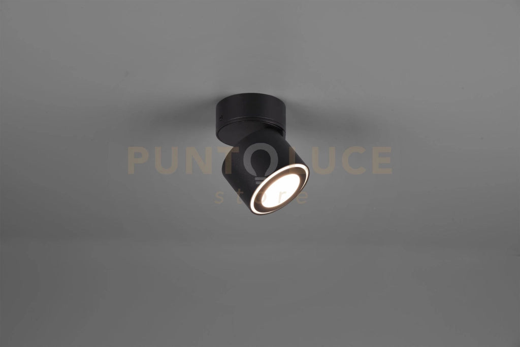 TAURUS SPOT LED 5W 450lm, 3000K METALLO NERO ORIENTABILE GIREVOLE BI-EMISSIONE INTERRUTTORI SEPARATI H. 10,9CM