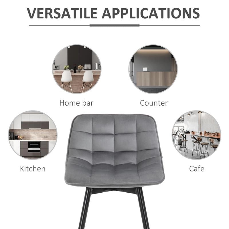 SET 2 SGABELLI DA BAR SEDIE IMBOTTITE STILE NORDICO VELLUTO GRIGIO