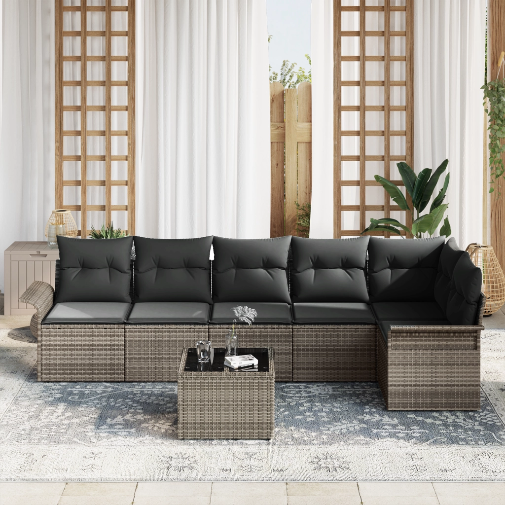 Set da giardino 6 pezzi con cuscini in rattan polietilenico nero