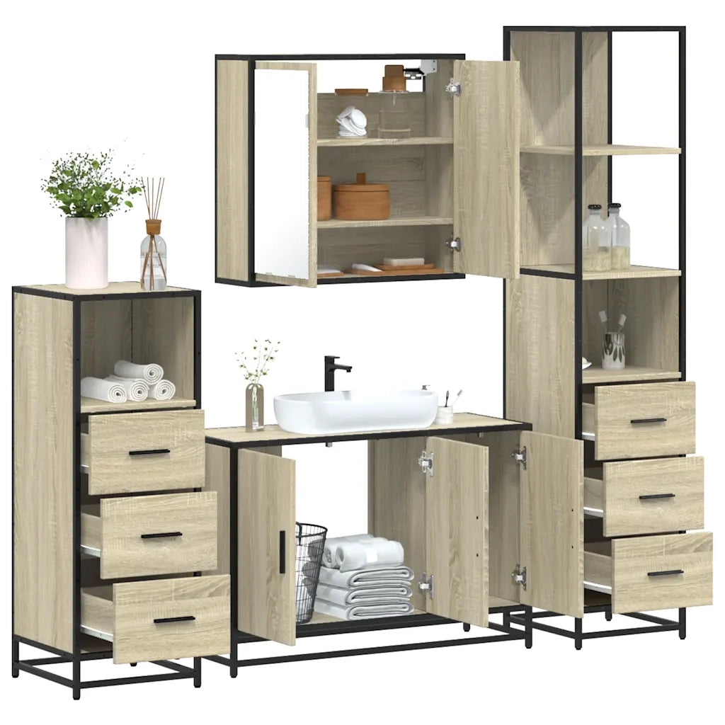 Set Mobili da Bagno 4 pz Rovere Sonoma in Legno Multistrato