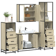 Set Mobili da Bagno 4 pz Rovere Sonoma in Legno Multistrato