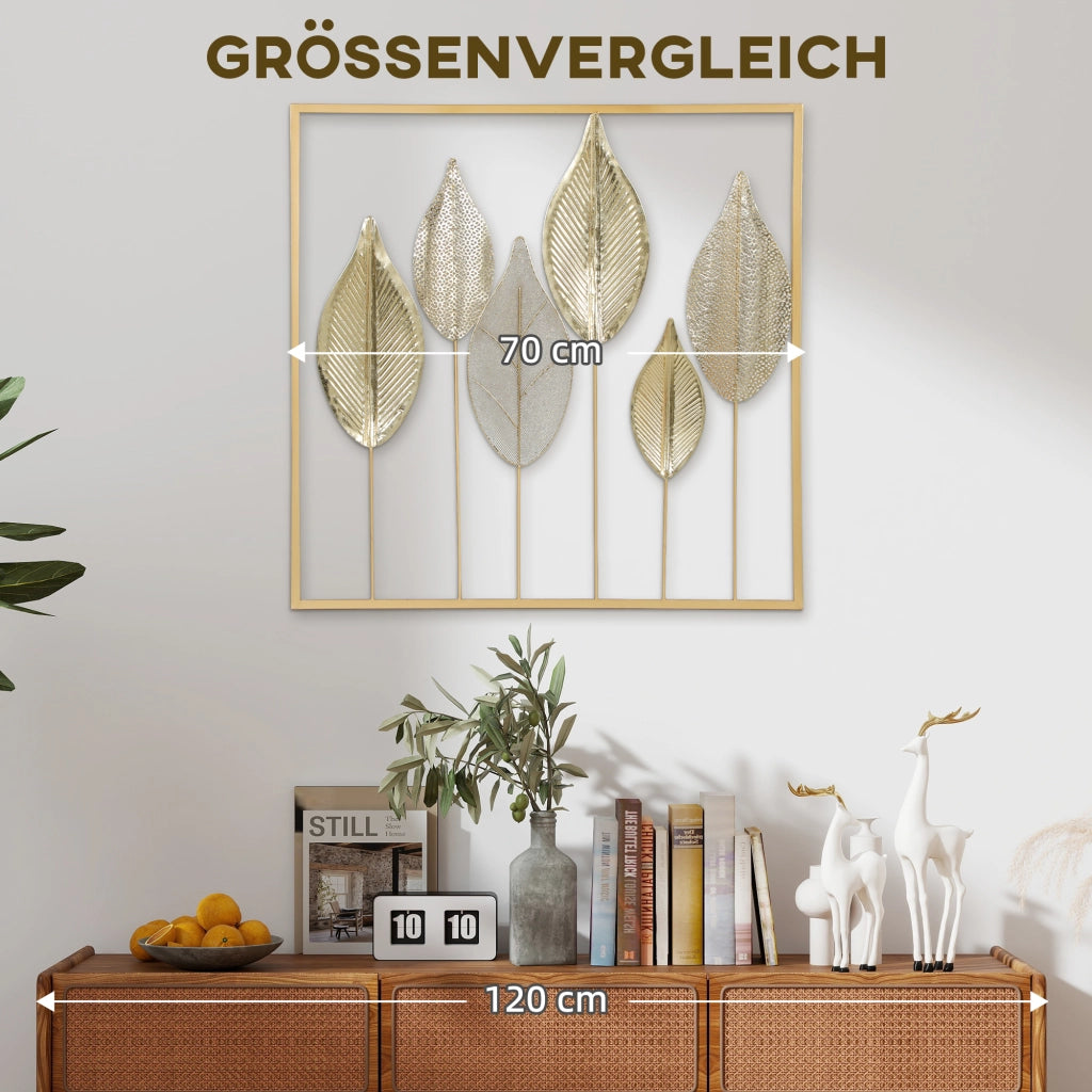 Cornice a parete in metallo con motivo foglia ¨C Zephmum ¨C Oro 30x40 cm