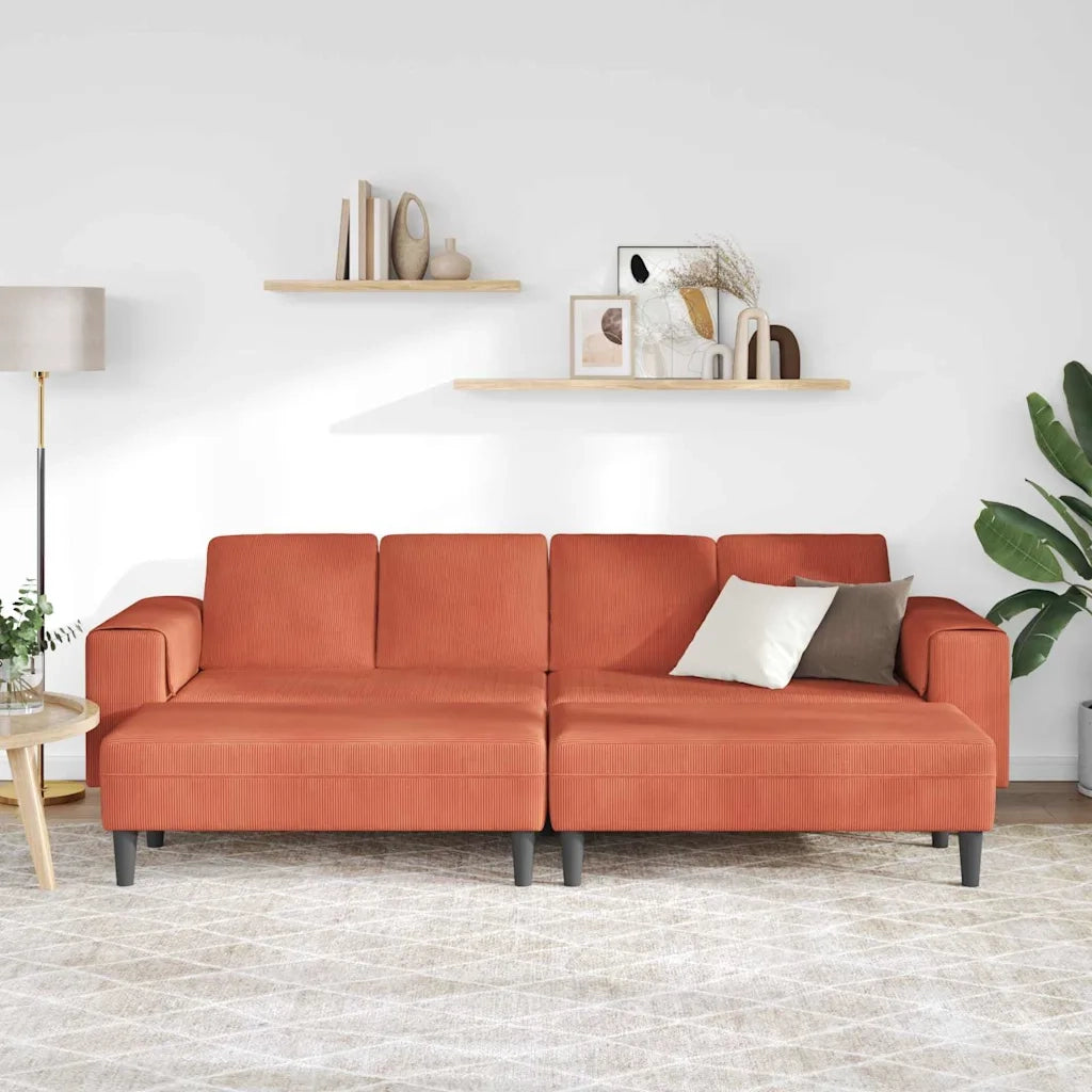 Divano in tessuto Rosso Arancio 208 cm Tessuto in velluto a coste