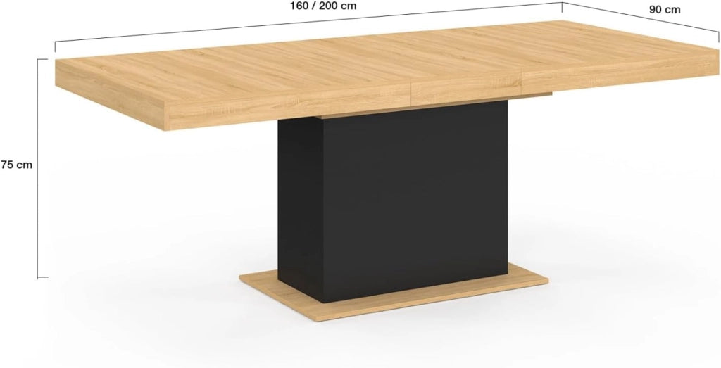 Tavolo da pranzo rettangolare allungabile EDEN 6-10 persone in legno e nero 160-200 cm
