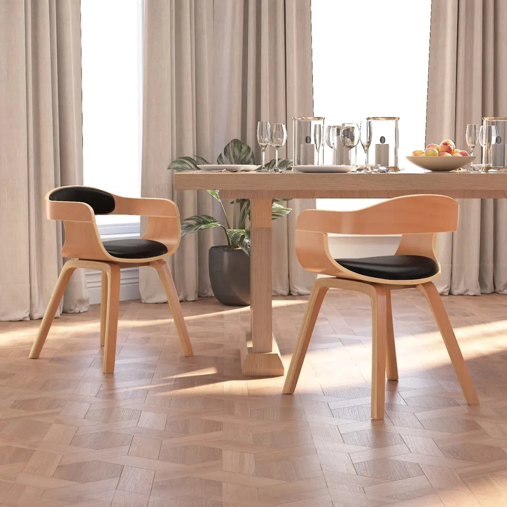 Sedie da Pranzo 2 pz | Sedie da cucina Nere in Legno Curvato e Similpelle