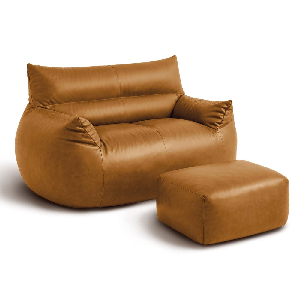 Divano Sacco 2 Posti con Poggiapiedi ¨C Minimal ¨C Marrone Similpelle Tech
