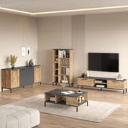 Foza, set Mobili da Soggiorno Modulabile, Marrone Rovere Nodi