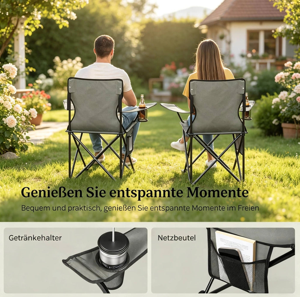 Set di 2 sedie pieghevoli da campeggio con portabicchieri