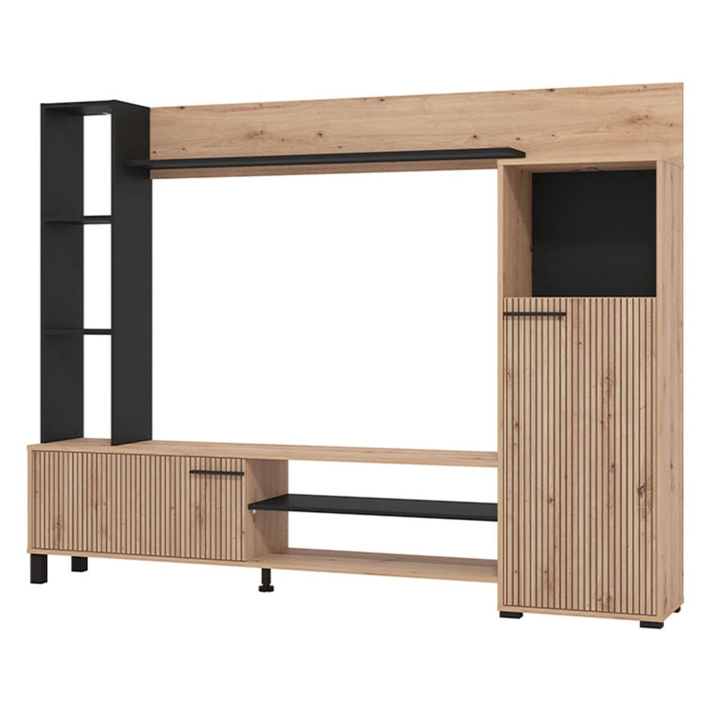 Mobile Soggiorno Rovato, Parete Attrezzata 8 Ripiani, 207.5x33x157.5h cm Marrone Rovere Nodi