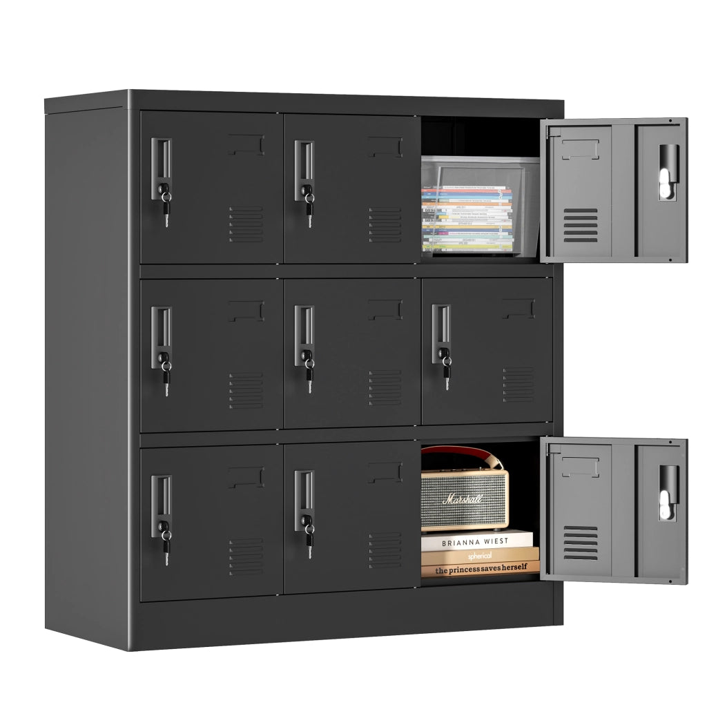 Armadietto metallico a 9 ante con serratura individuale, ventilazione e vano etichette, colore nero