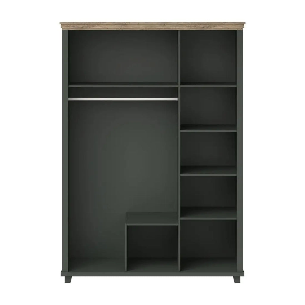 Armadio 150x220 con 3 porte e 2 cassetti. Colore verde kaki e rovere. Collezione ASSIA.
