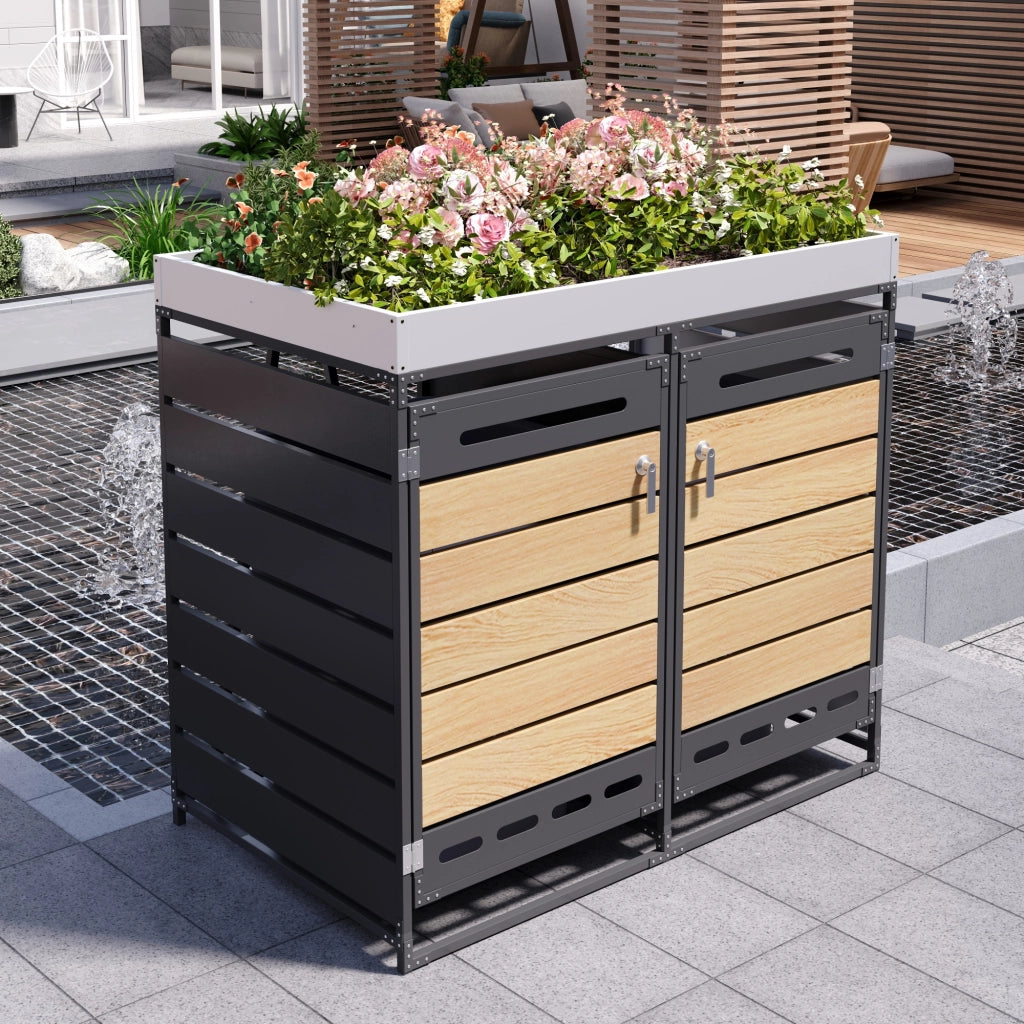 Box Portarifiuti con Fioriera ¨C MINIMAL ¨C Legno, Metallo, con Serratura