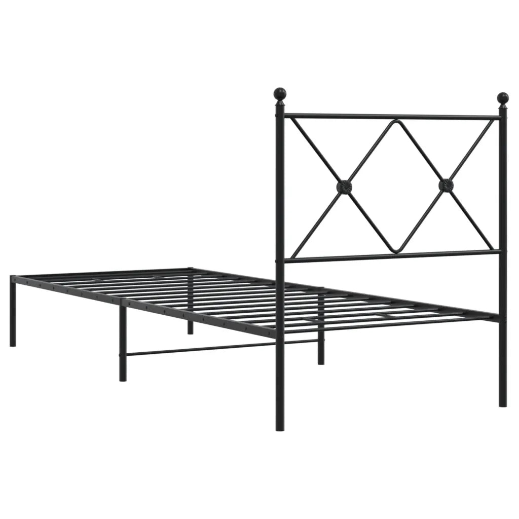 Letto singolo | Letto per adulti | Giroletto con Testiera in Metallo Nero 75x190 cm