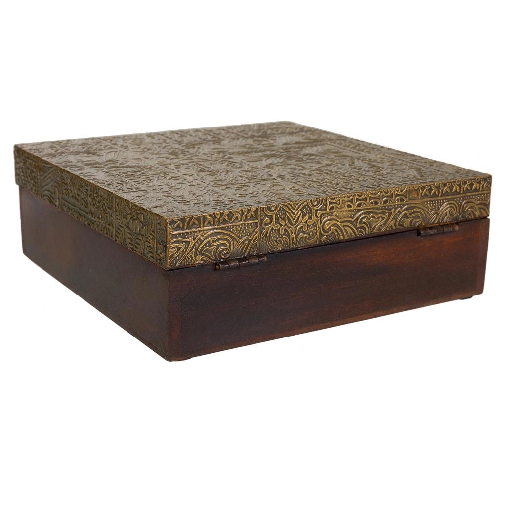 Portagioie in legno e metallo marrone 20x20x7,5h