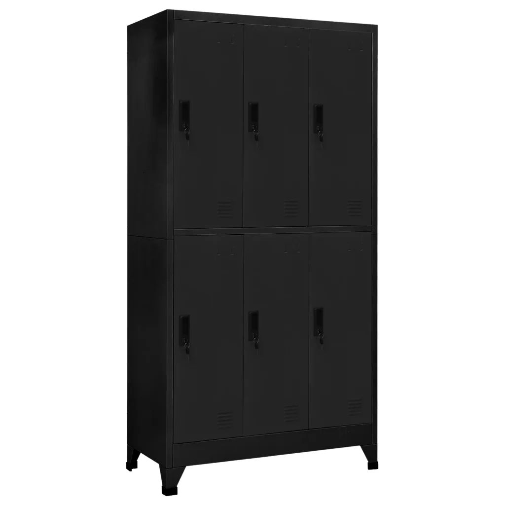 Armadietto moderno 90 x 45 x 180 cm con ampi scomparti chiudibili a chiave in acciaio nero 02_0047011