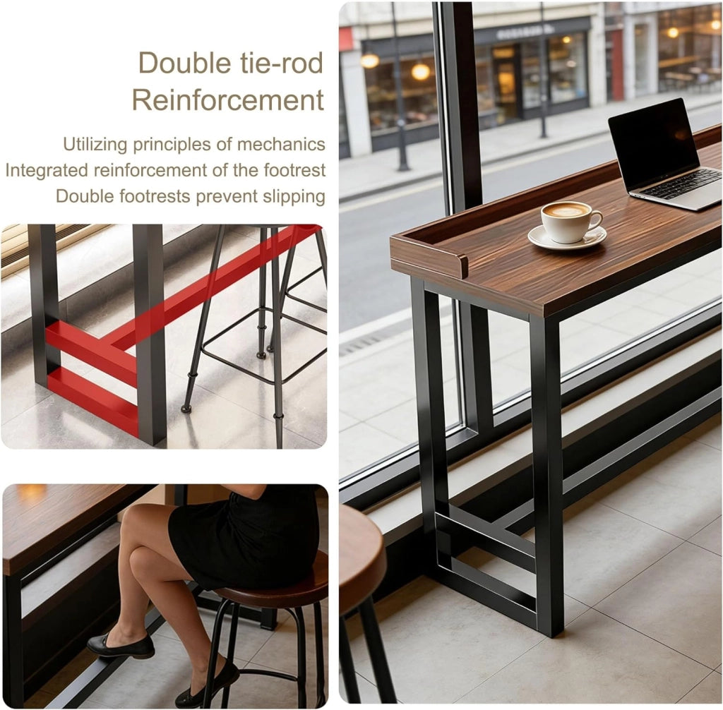 Tavolo Alto da Bar Tavolo Cucina Tavolino Alto e Stretto da Balcone Salvaspazio con Telaio in Metallo per Soggiorno e Sala Da Pranzo Bar Ristorante(Walnut(single),39.4x15.8x41in)